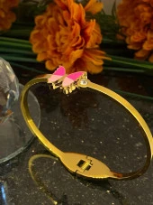 Aksesuar Çarşısı Çelik Pembe Kelebek Tasarımlı Kelepçe Bileklik thumbnail 1