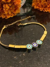 Aksesuar Çarşısı Çelik İtalyan Zircir Üç Nazar Boncuk Tasarımlı Bileklik thumbnail 1