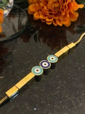 Aksesuar Çarşısı Çelik İtalyan Zircir Üç Nazar Boncuk Tasarımlı Bileklik thumbnail 5