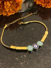 Aksesuar Çarşısı Çelik İtalyan Zircir Üç Nazar Boncuk Tasarımlı Bileklik thumbnail 7