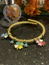 Aksesuar Çarşısı Çelik Pandora Model Hasır Renkli Yonca Tarasımlı Bileklik - 3