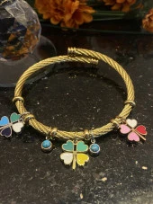 Aksesuar Çarşısı Çelik Pandora Model Hasır Renkli Yonca Tarasımlı Bileklik - 5