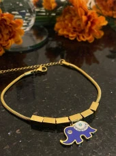 Aksesuar Çarşısı  Çelik Mavi Mineli Fil Tasarımlı Bileklik thumbnail 1