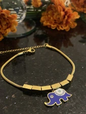 Aksesuar Çarşısı  Çelik Mavi Mineli Fil Tasarımlı Bileklik thumbnail 4