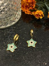 Aksesuar Çarşısı Çelik Yıldız Tasarımlı Mineli Bebek Mavisi Küpe thumbnail 2