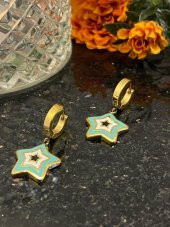 Aksesuar Çarşısı Çelik Yıldız Tasarımlı Mineli Bebek Mavisi Küpe thumbnail 3