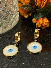 Aksesuar Çarşısı Çelik Sedefli Göz Küpe Gold thumbnail 2