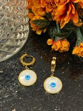 Aksesuar Çarşısı Çelik Sedefli Göz Küpe Gold thumbnail 3