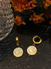 Aksesuar Çarşısı Çelik Sedefli Gülen Yüz Sallantılı Küpe thumbnail 1