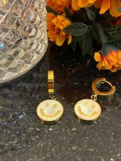 Aksesuar Çarşısı Çelik Sedefli Gülen Yüz Sallantılı Küpe thumbnail 2