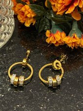 Aksesuar Çarşısı Çelik Gold Sallantılı Halka Küpe - 4