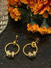 Aksesuar Çarşısı Çelik Gold Sallantılı Halka Küpe - 5