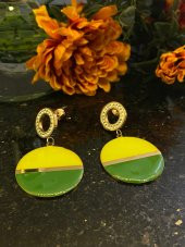 Aksesuar Çarşısı Çelik Sarı Yeşil Yuvarlan Küpe thumbnail 1