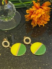 Aksesuar Çarşısı Çelik Sarı Yeşil Yuvarlan Küpe thumbnail 3