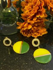 Aksesuar Çarşısı Çelik Sarı Yeşil Yuvarlan Küpe thumbnail 4