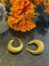 Aksesuar Çarşısı Çelik  İstiridye Tasarımlı Halka Küpe Gold thumbnail 2