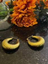 Aksesuar Çarşısı Çelik  İstiridye Tasarımlı Halka Küpe Gold thumbnail 3