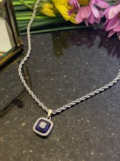 Aksesuar Çarşısı İtalyan Zincir Cam Göz Kare Detaylı Kolye Silver - 4