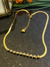 Aksesuar Çarşısı Çelik İtalyan Zincir Sıralı Zirkon Taş Tasarımlı Kolye thumbnail 1