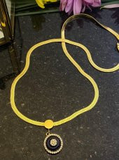 Aksesuar Çarşısı İtalyan Zincir Cam Göz Yuvarlak Detaylı Kolye Gold thumbnail 4