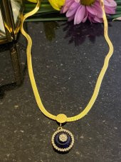 Aksesuar Çarşısı İtalyan Zincir Cam Göz Yuvarlak Detaylı Kolye Gold thumbnail 5