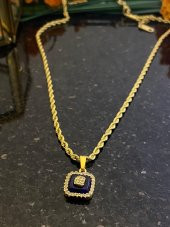 Aksesuar Çarşısı İtalyan Zincir Cam Göz Kare Detaylı Kolye Gold - 1