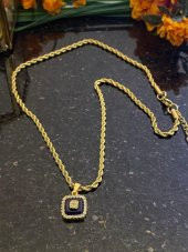Aksesuar Çarşısı İtalyan Zincir Cam Göz Kare Detaylı Kolye Gold - 4