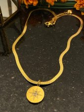 Aksesuar Çarşısı Çelik İtalyan Zincir  Kuzey Yıldızı Tasarımlı Kolye Gold - 3
