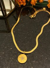Aksesuar Çarşısı Çelik İtalyan Zincir  Kuzey Yıldızı Tasarımlı Kolye Gold - 5
