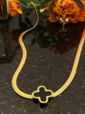 Aksesuar Çarşısı Çelik İtalyan Zincir Siyah Sedefli Yona Kolye Gold - 1