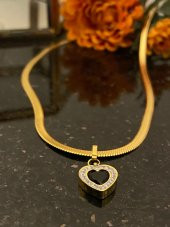 Aksesuar Çarşısı Çelik Siyah Kalp  Ve Zirkon Taşlı Kolye thumbnail 1