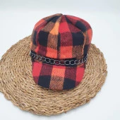 Turuncu Renk Kare Desenli Siperli Bayan Şapka - 2