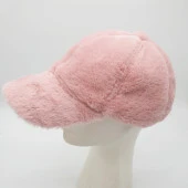 Pudra Renk Peluş Kumaş Beyzbol Kep - 1