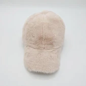 Krem Renk Peluş Kumaş Beyzbol Kep - 2
