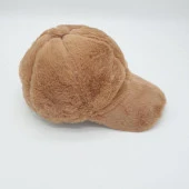 Kahve Renk Peluş Kumaş Beyzbol Kep - 3