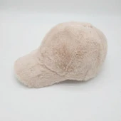 Krem Renk Peluş Kumaş Beyzbol Kep - 4