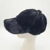 Siyah Renk Peluş Kumaş Beyzbol Kep - 4