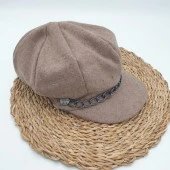 Kahve Renk Kaşe Kumaş Siperli Bayan Şapka - 3