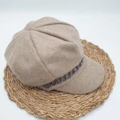 Krem Renk Kaşe Kumaş Siperli Bayan Şapka - 3