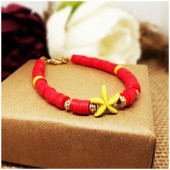 Deniz Yıldızı Kadın Kırmızı Fimo Bileklik - 2