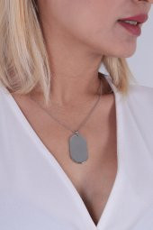 Unusex İsim Tarih Yazılabilir  Çelik Kolye Gümüş Renk thumbnail 1