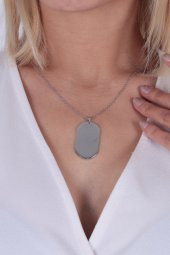 Unusex İsim Tarih Yazılabilir  Çelik Kolye Gümüş Renk thumbnail 2