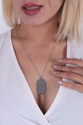 Unusex İsim Tarih Yazılabilir  Çelik Kolye Gümüş Renk thumbnail 4