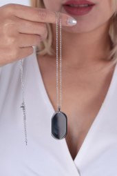 Unusex İsim Tarih Yazılabilir  Çelik Kolye Gümüş Renk thumbnail 5