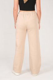 Kadın Çima Dikiş Bol Paça Eşofman Altı Bej - 3