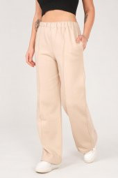 Kadın Çima Dikiş Bol Paça Eşofman Altı Bej - 1