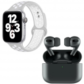 Apple Uyumlu Watch 7 Nike 44 Gümüş Akıllı Saat Black Airpods Kablosuz Şarj Anc Bluetooth Kulaklık - 2