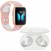 Samsung Uyumlu Galaxy Buds+ Beyaz Bluetooth Kulaklık Watch 7 Pembe Nike Akıllı Saat - 2