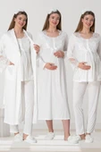 Mecit 5355 Bayan Hamile Lohusa Ekru Sabahlık Gecelik Pijama Takım thumbnail 11