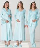 Mecit 5355 Bayan Hamile Lohusa Turkuaz Sabahlık Gecelik Pijama - 7